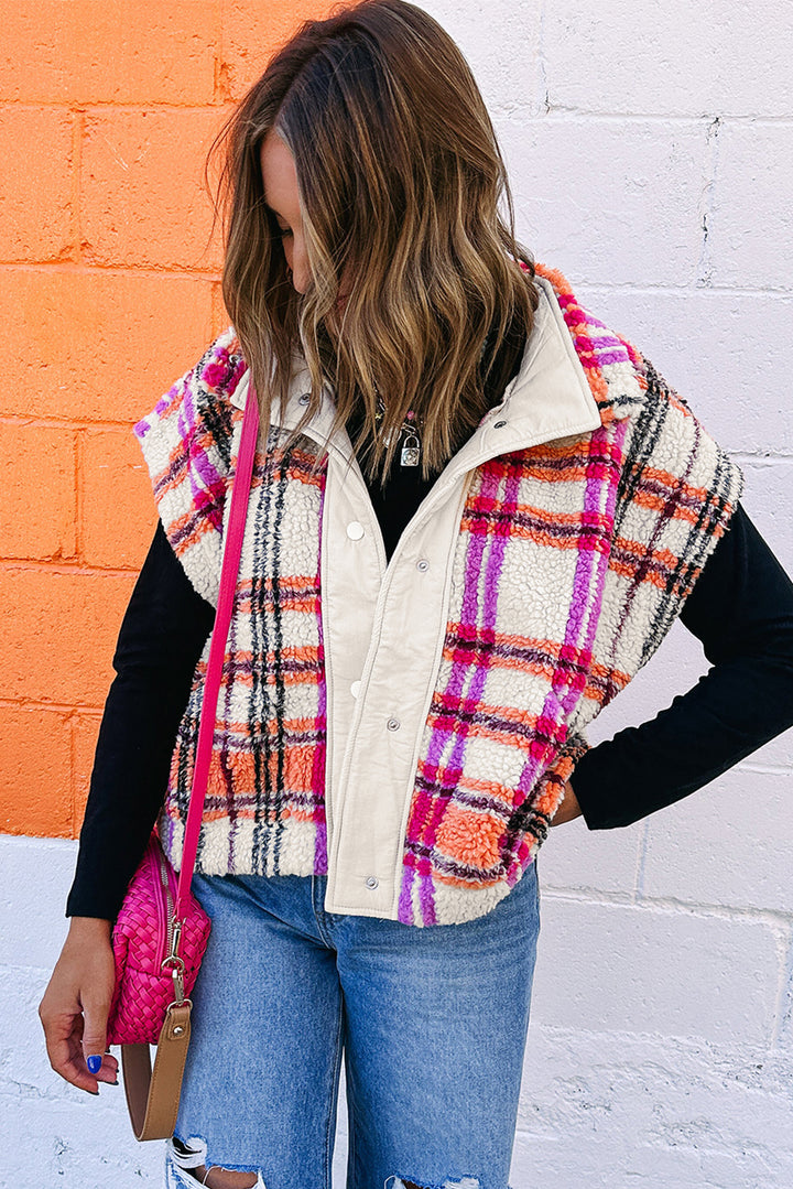 Plaid About You Sherpa Puffer Vest