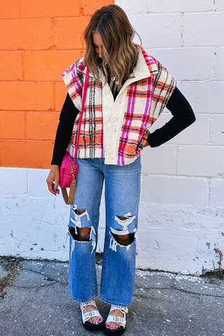 Plaid About You Sherpa Puffer Vest