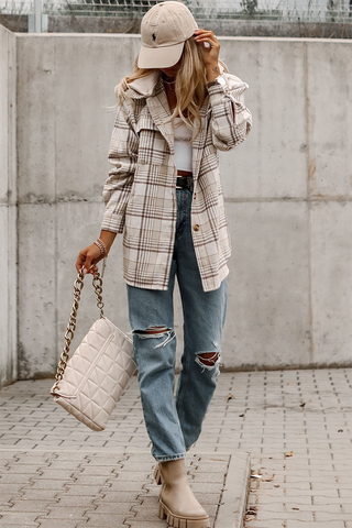Trailblazer Neutral Plaid Hooded Shacket 🤎🧥