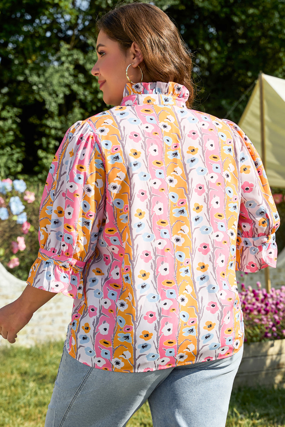 PLUS SIZE✨Petal Pop Ruffle-Neck Blouse 🌸