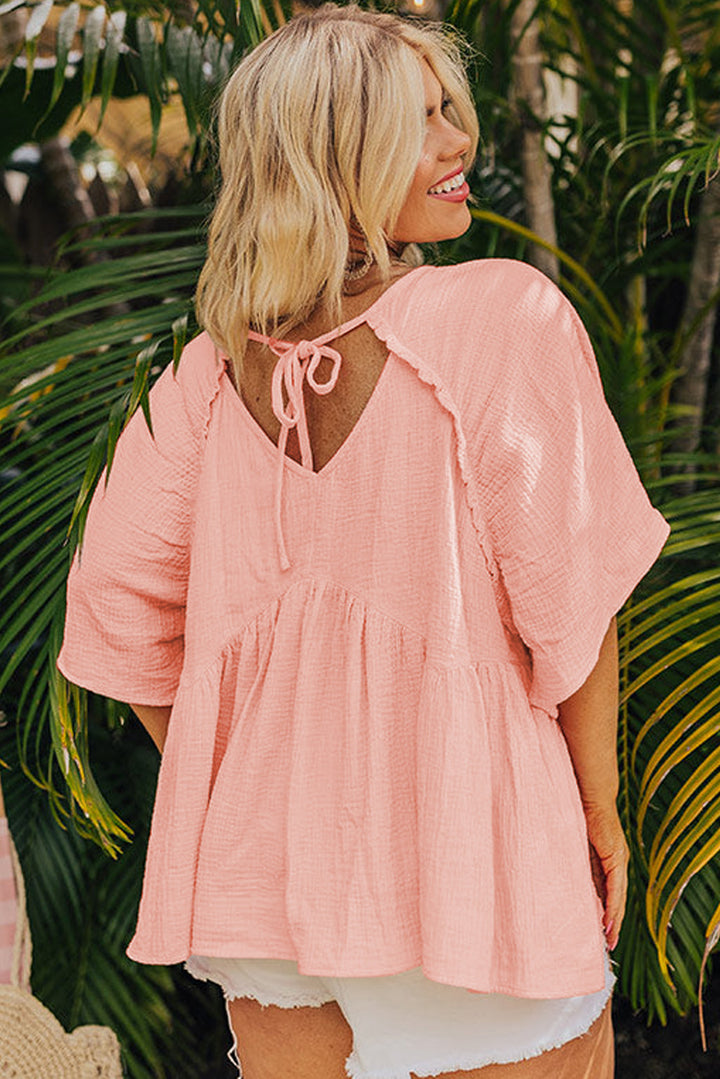 PLUS SIZE✨Sweet Breeze Gauze Peplum Top – Blush