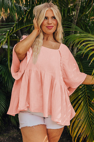 PLUS SIZE✨Sweet Breeze Gauze Peplum Top – Blush