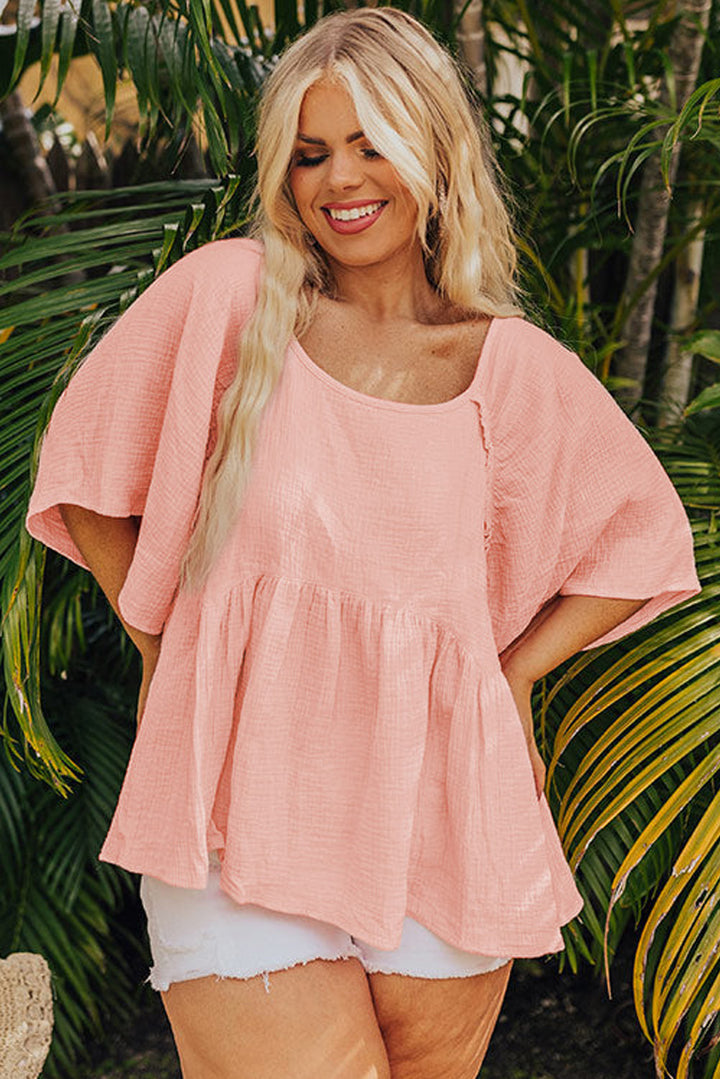 PLUS SIZE✨Sweet Breeze Gauze Peplum Top – Blush