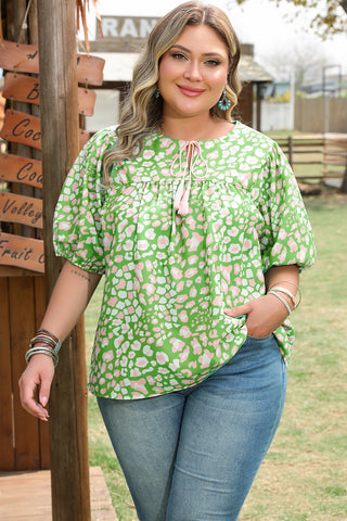 PLUS SIZE✨Garden Party Tassel Blouse – Mint Leopard