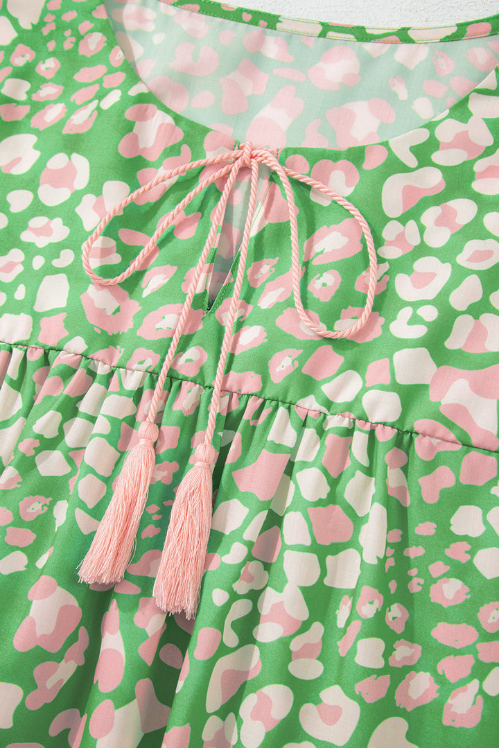 PLUS SIZE✨Garden Party Tassel Blouse – Mint Leopard