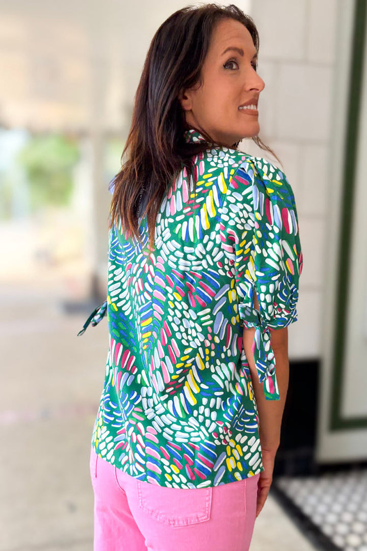 PLUS SIZE✨Confetti Breeze Tie-Sleeve Blouse