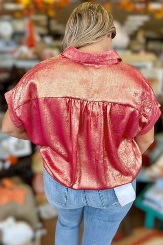 PLUS SIZE✨Sunset Shimmer Metallic Button-Up Top