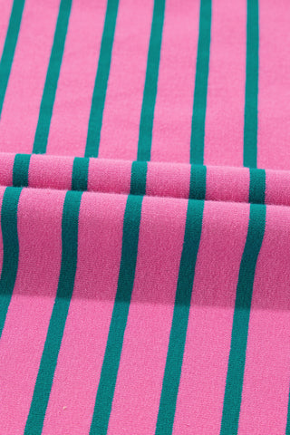 PLUS SIZE✨Electric Pop Stripe Puff-Sleeve Dress (Pink + Teal)