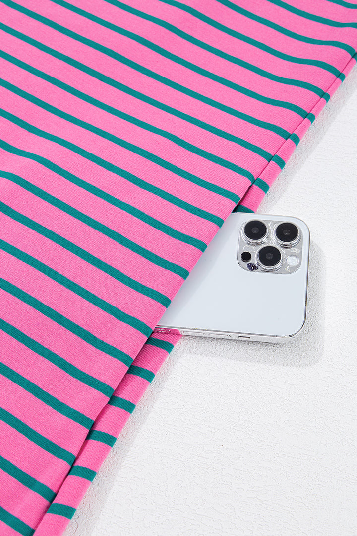 PLUS SIZE✨Electric Pop Stripe Puff-Sleeve Dress (Pink + Teal)