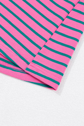 PLUS SIZE✨Electric Pop Stripe Puff-Sleeve Dress (Pink + Teal)