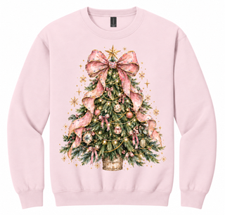 Rhinestone Christmas Tree Bow Crewneck Sweatshirt | Pink Christmas Sweatshirt