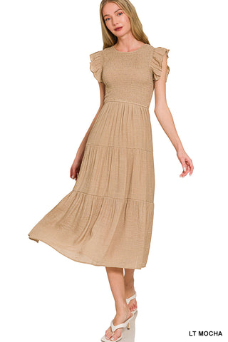 The Effortless Tiered Midi Dress – Fuchsia & Light Mocha