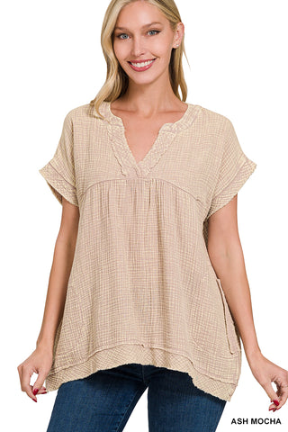 The Relaxed Washed Tee – Coral & Ash Mocha
