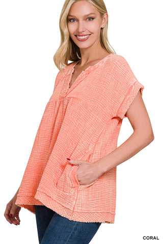 The Relaxed Washed Tee – Coral & Ash Mocha