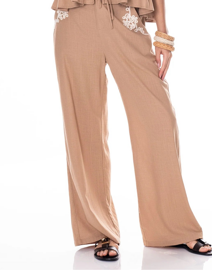 Galita Linen Blend Trousers – Zipper and Button Fly, Relaxed Wide Leg