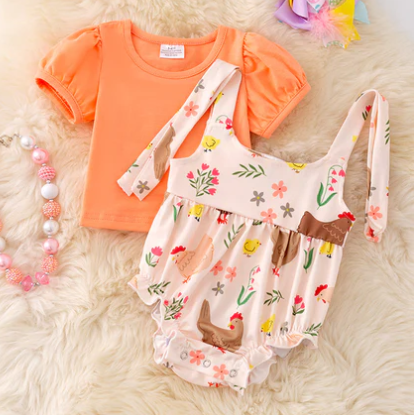 2 Piece Infant Girls Hen & Chicken Romper and Shirt