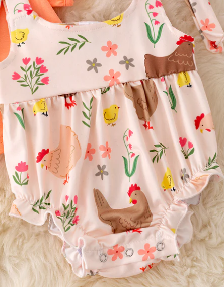 2 Piece Infant Girls Hen & Chicken Romper and Shirt