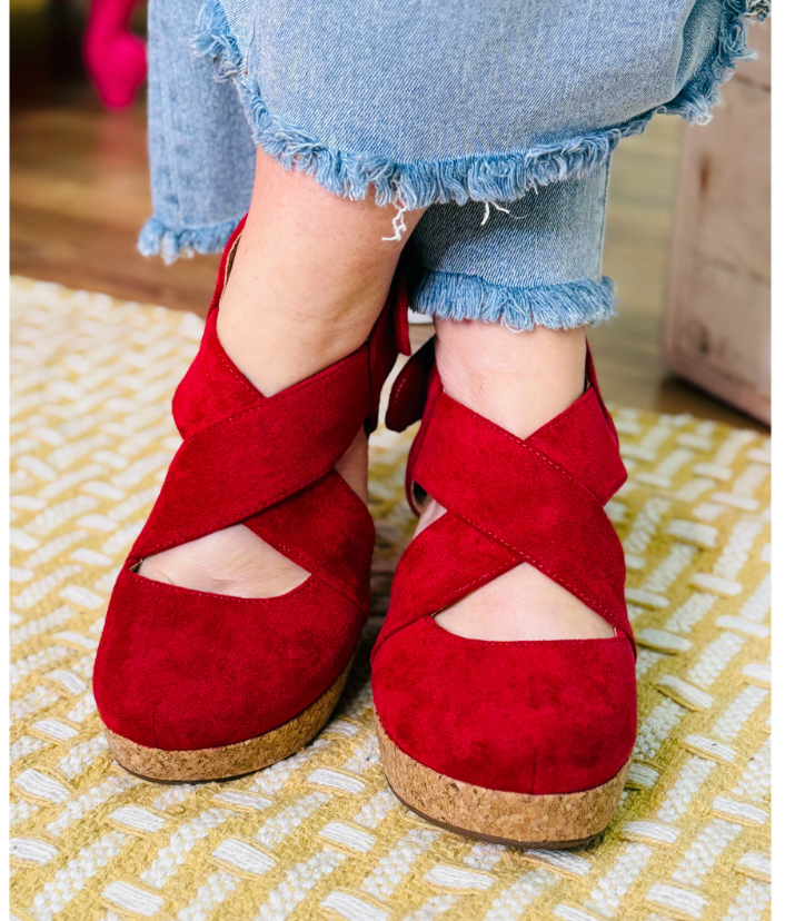 Corkys Case Closed – Dark Red Faux Suede