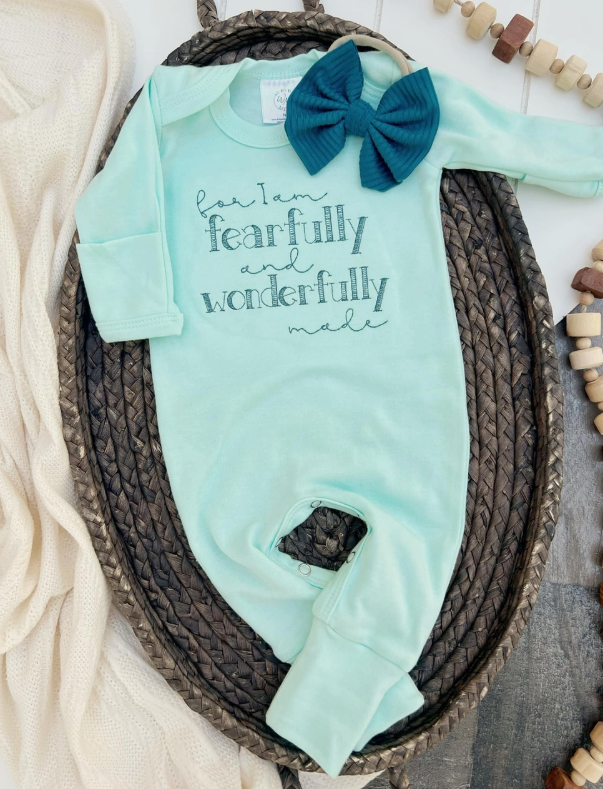 “Fearfully & Wonderfully Made” Mint Infant Onesie