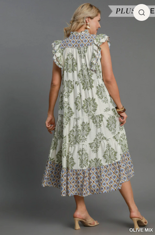 The Olive Grove Mixed Print Midi Dress
