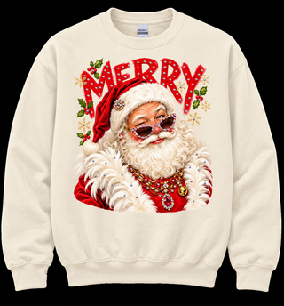 Rhinestone Santa Crewneck Sweatshirt | Bling Christmas Sweatshirt