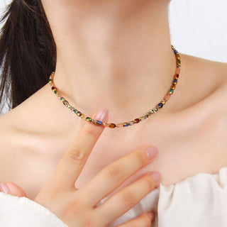 Hey Beautiful – 18K Gold Plated Tarnish-Resistant Beaded Stainless Steel Necklace – Colorful Crystal Layering Necklace