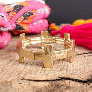 Hey Beautiful – Hammered Sideways Cross Stretch Statement Bracelet