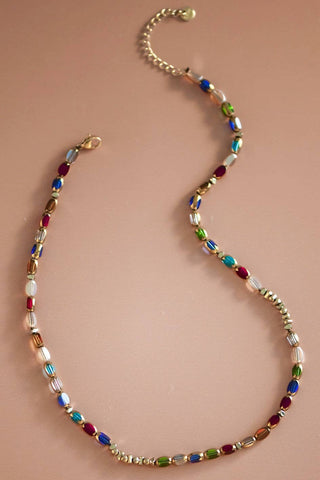 Hey Beautiful – 18K Gold Plated Tarnish-Resistant Beaded Stainless Steel Necklace – Colorful Crystal Layering Necklace