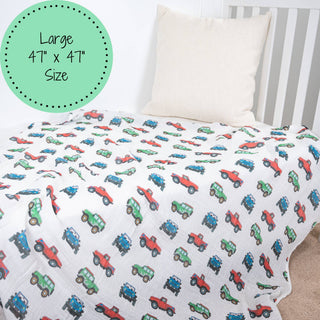 LollyBanks Vroom Vroom Zoom Muslin Swaddle Blanket