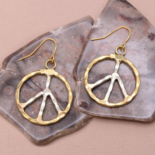 Woodstock Vibes Mixed Metal Peace Sign Earrings
