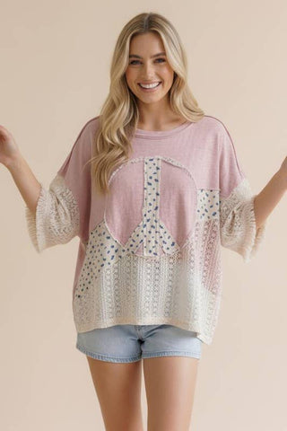 Peace & Petals Oversized Crochet Knit Top – Dusty Rose