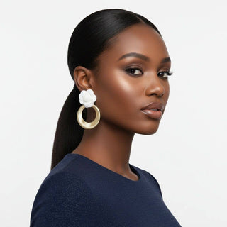 The Ivory Bloom Statement Earrings – Gold & White
