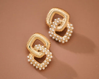 Hey Beautiful 18K Gold Plated Tarnish-Resistant Geometric Pearl Statement Earrings