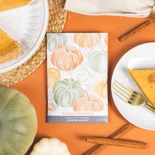Spiced Pumpkin scented sachet styled in the home