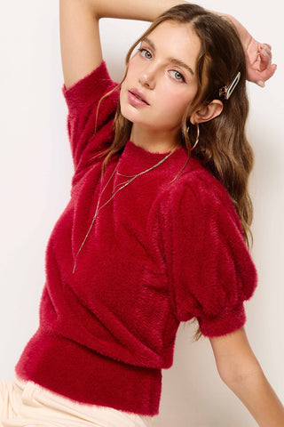 Merry & Bright Mohair Puff Sleeve Knit Top