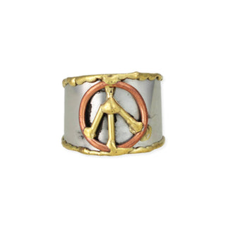 Mixed Metal Peace Sign Adjustable Ring