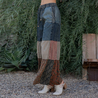 Free Spirit Patchwork Denim & Lace Wide-Leg Pants – Boho Western Style