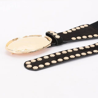 Faux suede stretch belt with decorative studs