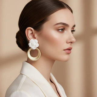 The Ivory Bloom Statement Earrings – Gold & White