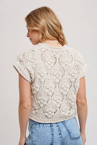 Bluivy Boho Open Knit Short Sleeve Sweater