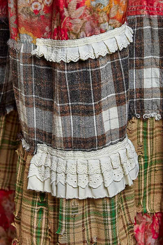 Rosewood Plaid patchwork ruffle wide leg pants