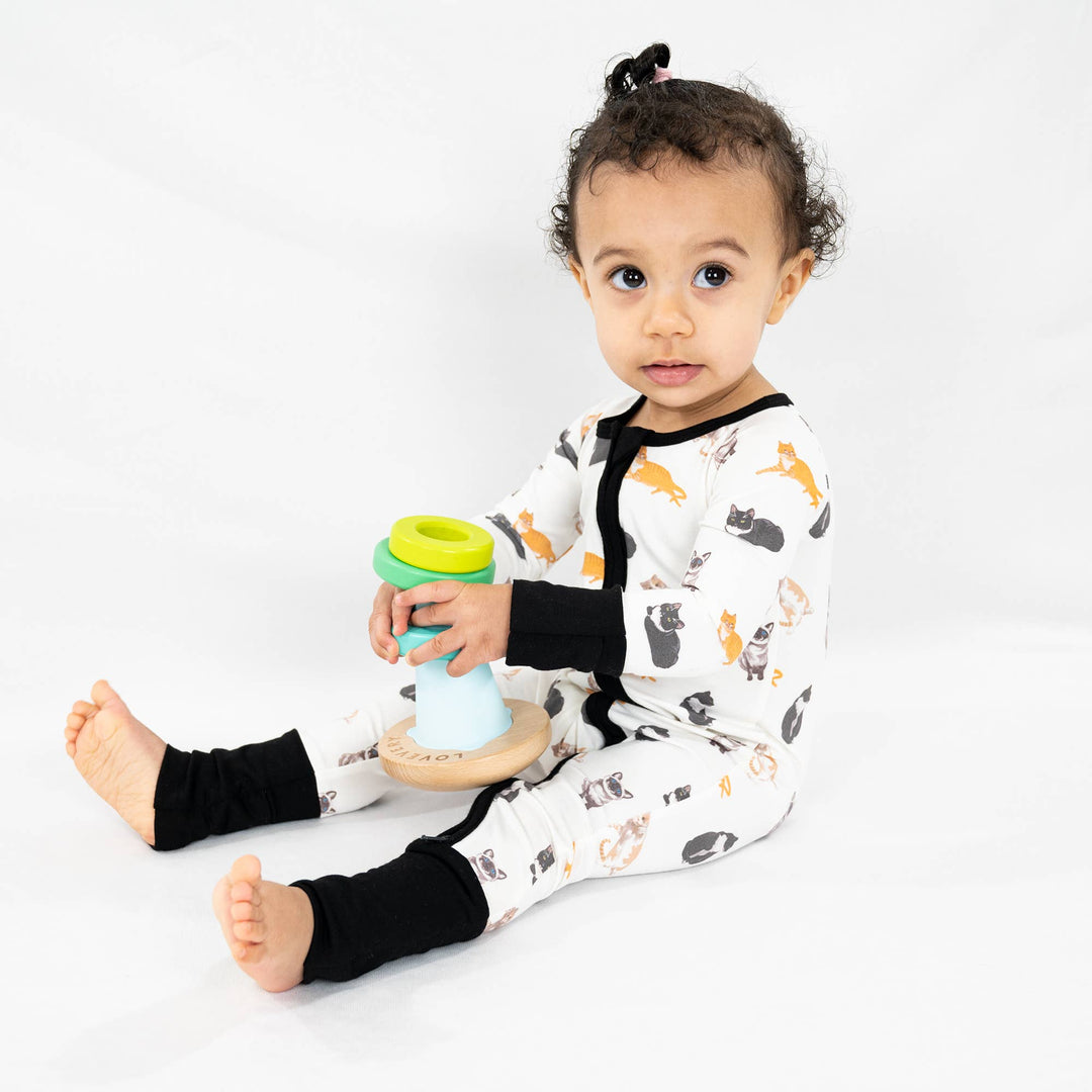 Here Kitty Kitty Baby Bamboo Pajamas, 2-Way Zipper Romper
