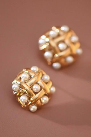 Hey Beautiful 18K Gold Plated Tarnish-Resistant Pearl Woven Stud Earrings