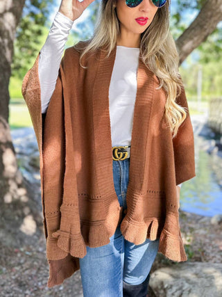 Cinnamon Ruffled Knit Cape