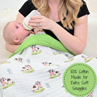 LollyBanks Moo Moo Here Farm-Themed Muslin Quilt