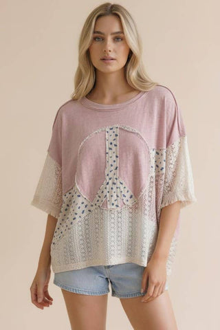 Peace & Petals Oversized Crochet Knit Top – Dusty Rose