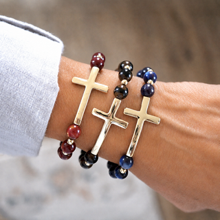 Fall Glow Cross Charm Stretch Bracelet