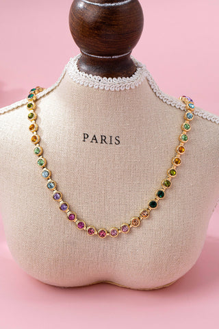 Hey Beautiful – Rainbow Bezel-Set Gemstone Tennis Necklace