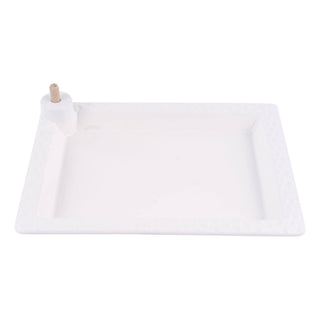 White rectangular interchangeable topper platter with wooden peg