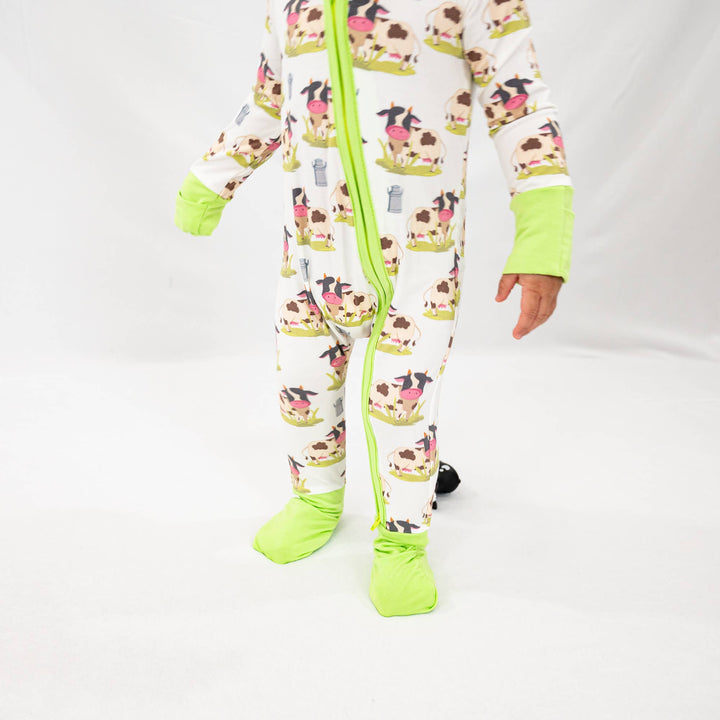 Moo Moo Here Baby Bamboo Pajamas , 2 Way Zipper
